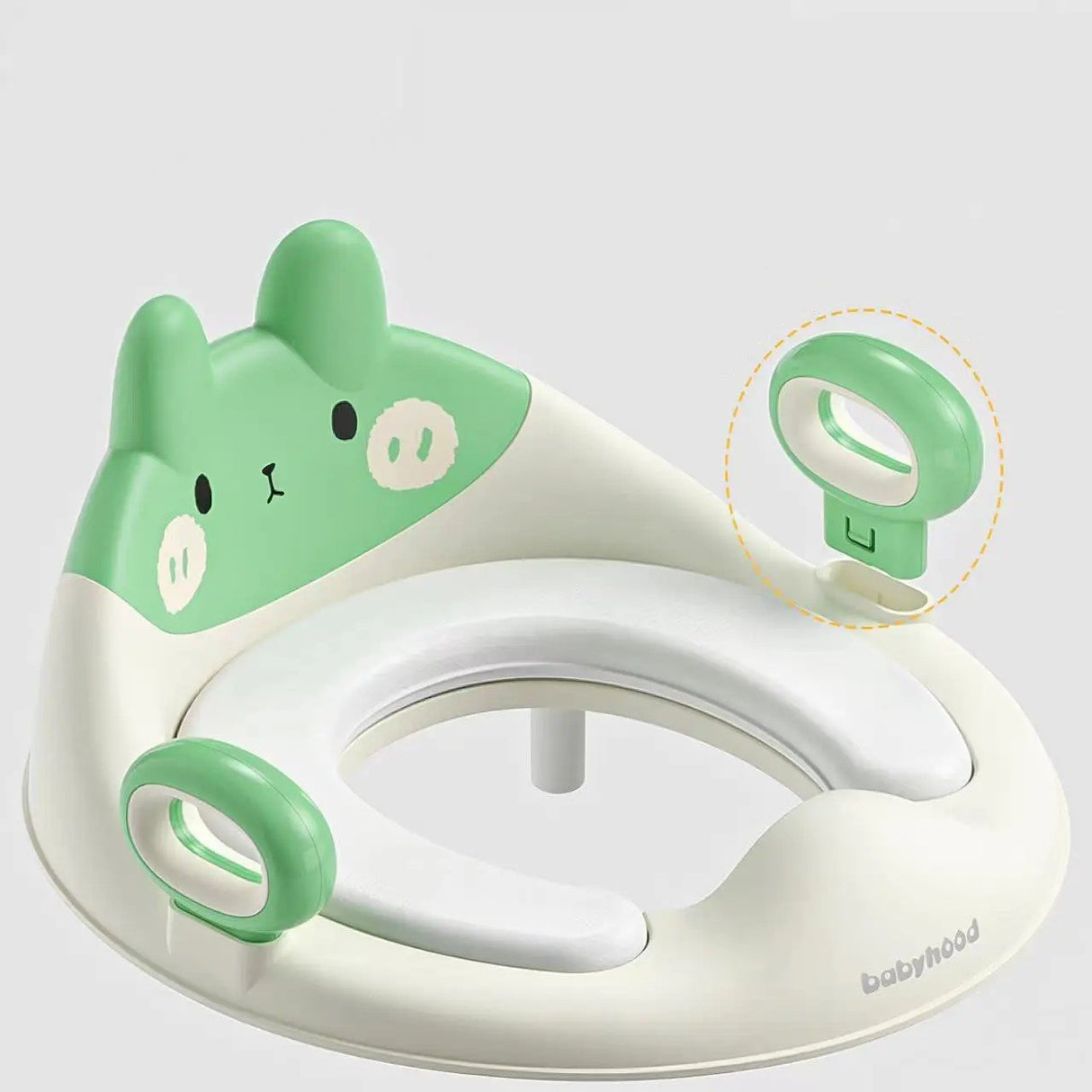 Capac WC cu Reductie, Vivimall, pentru Copii, cu Manere, Model Ursulet, Plastic Durabil, Verde - vivimall.ro