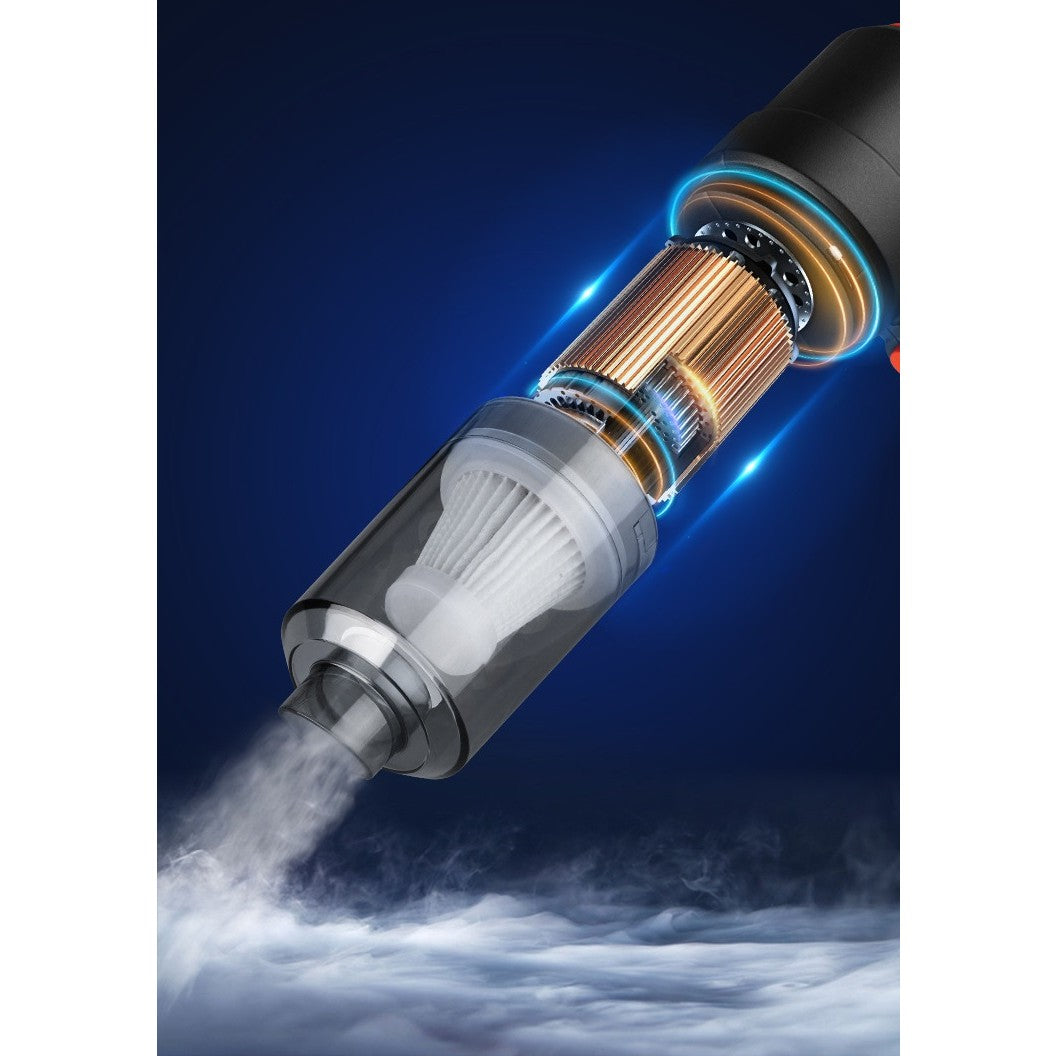 Aspirator Portabil fara Fir, Vivimall, Tip Pistol 2 in 1, Suflare si Aspirare, Incarcare USB, Pentru Casa si Masina, Autonomie 30 min, Negru - vivimall.ro