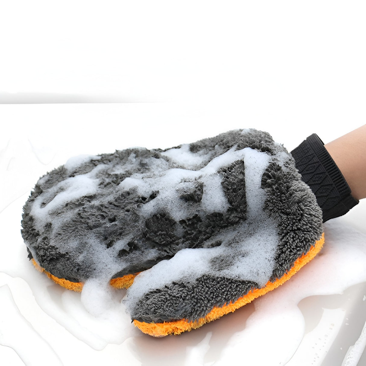 Manusa pentru Spalarea Masinii, Vivimall, Microfibra, Moale, Doua Fete, Umeda sau Uscata, Fara Zgariere, 25x20cm, Portocaliu-Gri - vivimall.ro