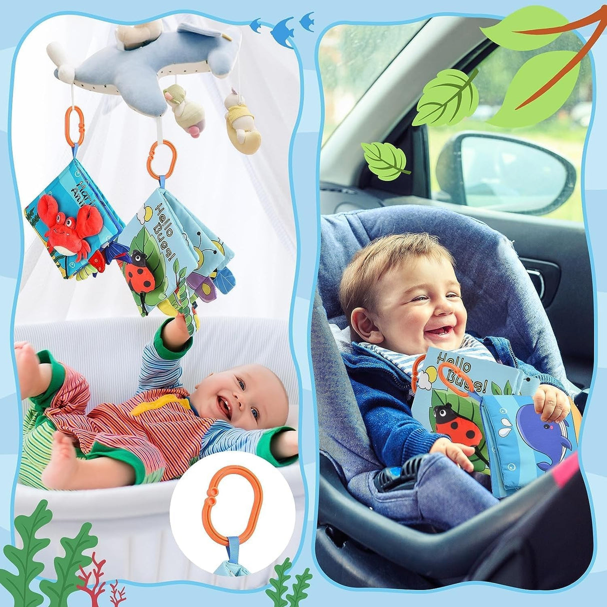 Carte Senzoriala, Vivimall, pentru Bebelusi, 15x16x4 cm, cu Animalute, 3D, Cu Sunete si Fosnete, 0-3 Ani, Model Crab, Multicolor - vivimall.ro