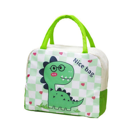 Geanta Termoizolanta Pentru Copii, 23X13X19 Cm, Model Imprimeu Dinozaur, Din Folie De Aluminiu Si Panza Oxford, Verde - vivimall.ro
