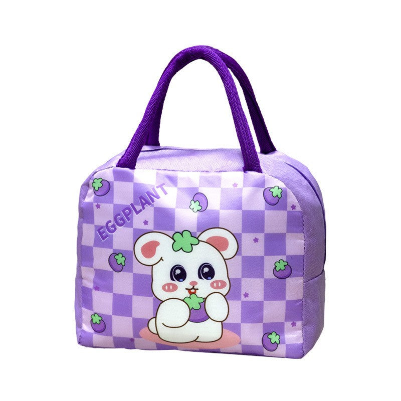 Geanta Termoizolanta Pentru Copii, 23X13X19 Cm, Model Imprimeu Iepuras, Din Folie De Aluminiu Si Panza Oxford, Mov - vivimall.ro