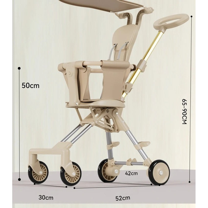 Carucior Pliabil, Vivimall, 1-3 Ani, Reversibil, 4 Roti, Parasolar, din Aliaj de Aluminiu + Plastic + Textil, 52 x 42 x 90 cm, Bej - vivimall.ro