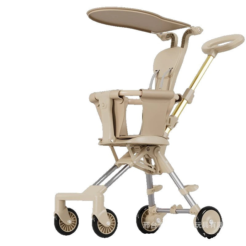 Carucior Pliabil, Vivimall, 1-3 Ani, Reversibil, 4 Roti, Parasolar, din Aliaj de Aluminiu + Plastic + Textil, 52 x 42 x 90 cm, Bej - vivimall.ro