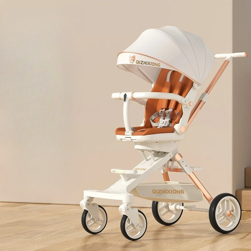 Carucior Sport Vivimall 3in1, 6-36 Luni, Pliabil, Tavita pentru Masa, Pat de Dormit, Centura de Siguranta, Roti 360 Grade, Reversibil, Parasolar, Maner Reglabil, 64 x 35 x 100 cm, Alb - vivimall.ro