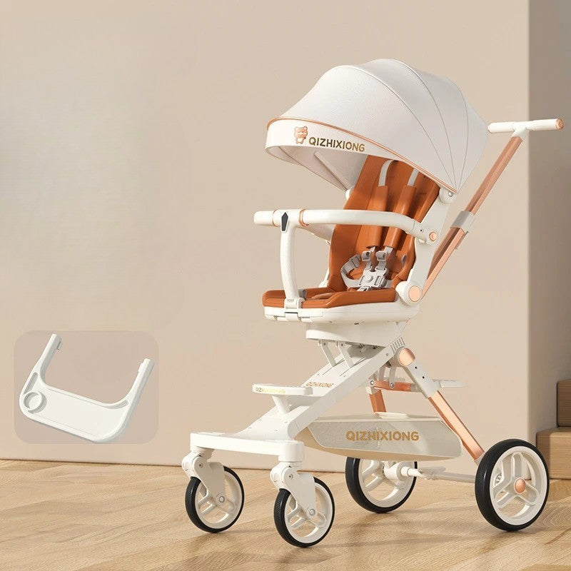 Carucior Sport Vivimall 3in1, 6-36 Luni, Pliabil, Tavita pentru Masa, Pat de Dormit, Centura de Siguranta, Roti 360 Grade, Reversibil, Parasolar, Maner Reglabil, 64 x 35 x 100 cm, Alb - vivimall.ro