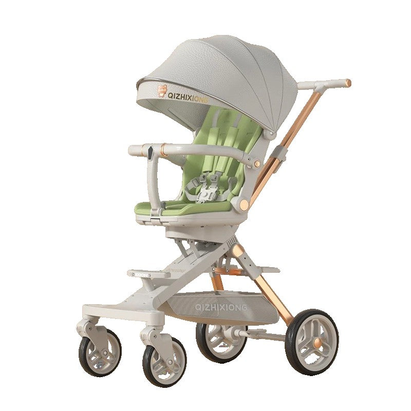 Carucior Sport Vivimall 3in1, 6-36 Luni, Pliabil, Tavita pentru Masa, Pat de Dormit, Centura de Siguranta, Roti 360 Grade, Reversibil, Parasolar, Maner Reglabil, 64 x 35 x 100 cm, Gri/Verde - vivimall.ro
