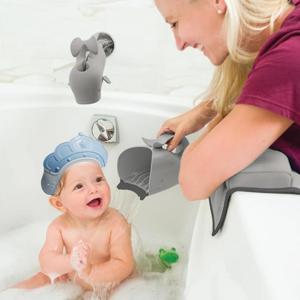 Casca de Dus, Vivimall, Previne Scurgerea Apei si Samponului pe Fata, 0-12 Ani, Ajustabila, din TPE+PP, 20 x 23 cm, Model Coroana, Albastru - vivimall.ro