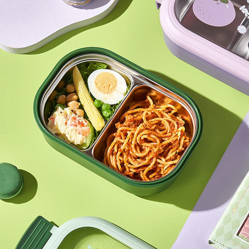 Caserola Container pentru Pranz, Vivimall, Caserola LUNCH BOX pentru Studenti, din Plastic PP, pentru Scoala, Compartiment Metalic in Interior, 22.5 x 14.5 x 8 cm, Verde - vivimall.ro