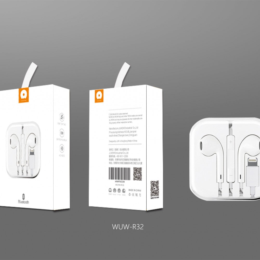 Casti Audio cu Microfon si cu Port Lightning WUW-R32 compatibile iPhone, Alb - vivimall.ro