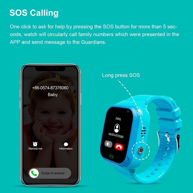 Ceas SmartWatch Pentru Copii, Flippy, Motto LT36, Localizare GPS, Buton SOS, Apel video, Mesaje vocale si text, Camera foto, 230 x 40 x 15.5 mm Albastru - vivimall.ro