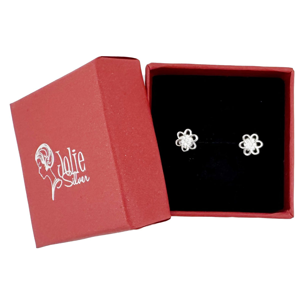 Cercei delicați Jolie argint 925 model floare cu pietricele purtați ca accesoriu feminin elegant