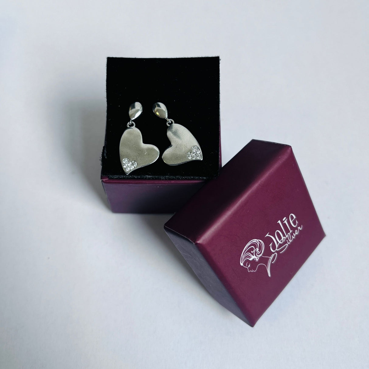 Cercei din Argint 925 Jolie Silver, Model Inimi cu Zirconii, 29 x 13 mm, 2.8 g - vivimall.ro