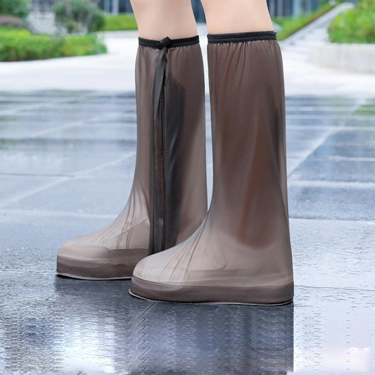 Protectie Incaltaminte pentru Ploaie si Noroi, Flippy, Impermeabila, Talpa Antiderapanta, cu Fermoar si Capsa, Inaltime 40 cm, Marime XL 40-41, Maro - vivimall.ro