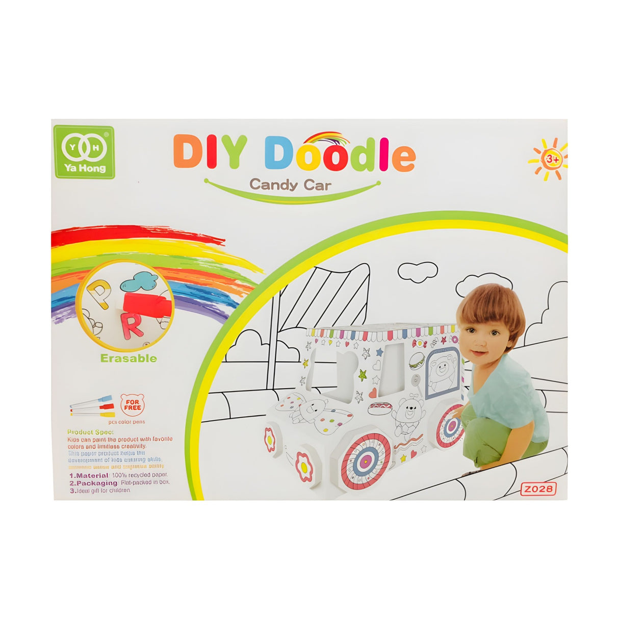 Jucarie Educativa pentru Copii, Flippy, Model Masinuta 3D, Jucarie de Asamblat si Colorat, din Carton, 28 x 20 cm, 3+ ani, Alb