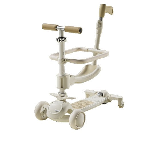 Trotineta Tip Carucior pentru Copii 7in1, Vivimall, Pliabila, Ghidon Reglabil, Parti Detasabile, Lumini LED, Muzica, Suport pentru picioare, Alb - vivimall.ro