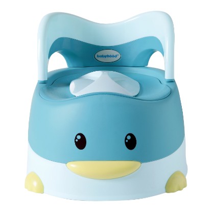 Olita pentru Copii, Vivimall, +6 luni, Detasabila, cu Capac, Antiderapanta, din Plastic, Colac Moale, Model Ratusca, 38x32x30 cm, Albastru - vivimall.ro