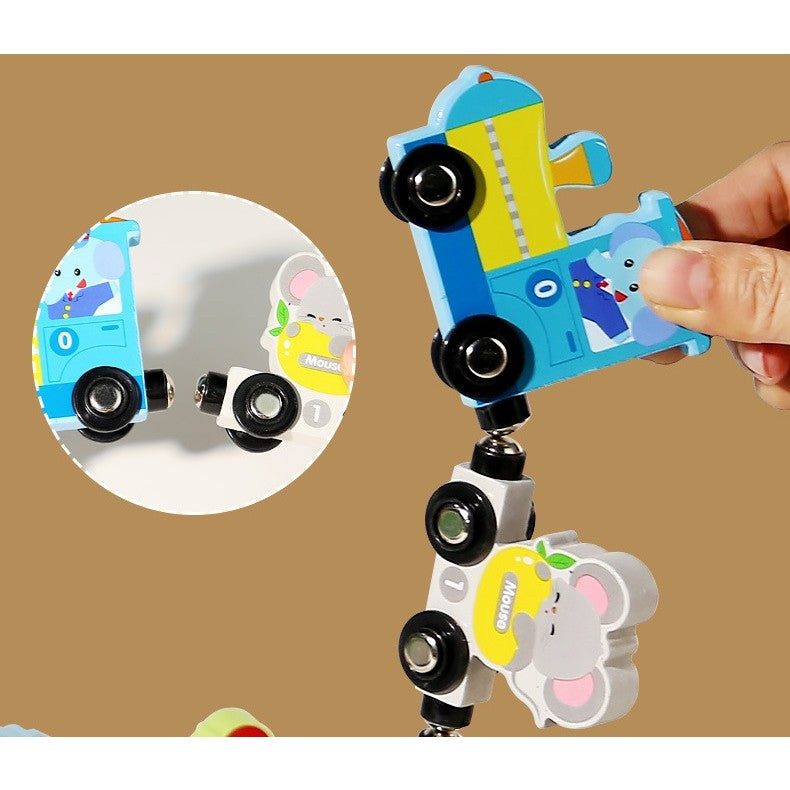 Trenulet Magnetic, Flippy, din Lemn, Model Zoo, 12 Animale, +3 Ani, Jucarie de Asamblat, Multicolor - vivimall.ro