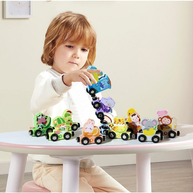 Trenulet Magnetic, Flippy, din Lemn, Model Zoo, 12 Animale, +3 Ani, Jucarie de Asamblat, Multicolor - vivimall.ro