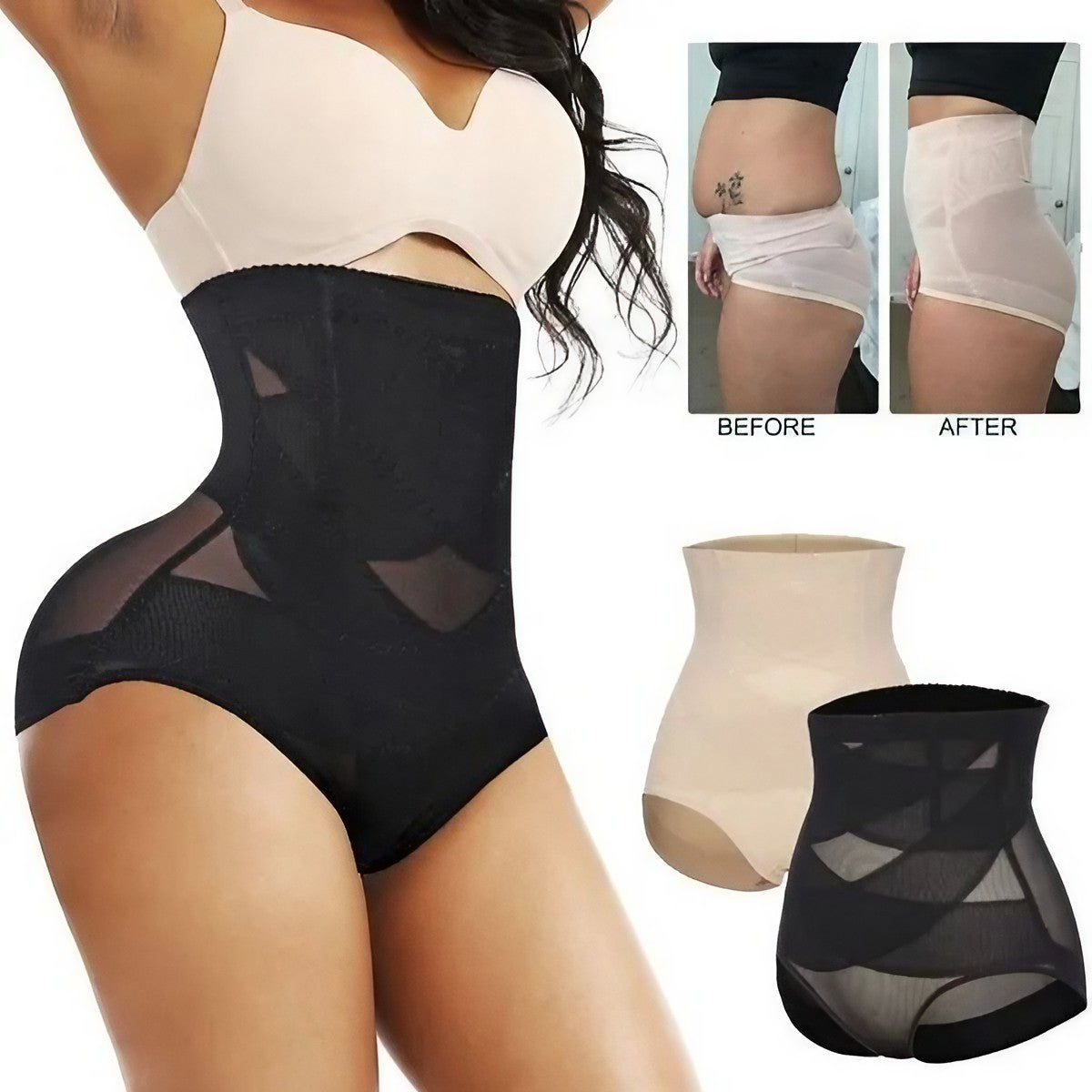Lenjerie Modelatoare pentru Abdomen, Vivimall, cu Talie Inalta si Corset, Negru, Push-Up, Marimea L - vivimall.ro