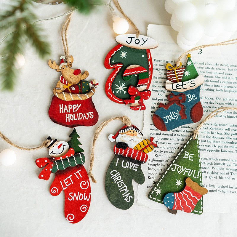 Set 14 Decoratiuni de Craciun, Flippy, pentru Brad, 5 - 9.5 cm, din Lemn, Multicolor - vivimall.ro