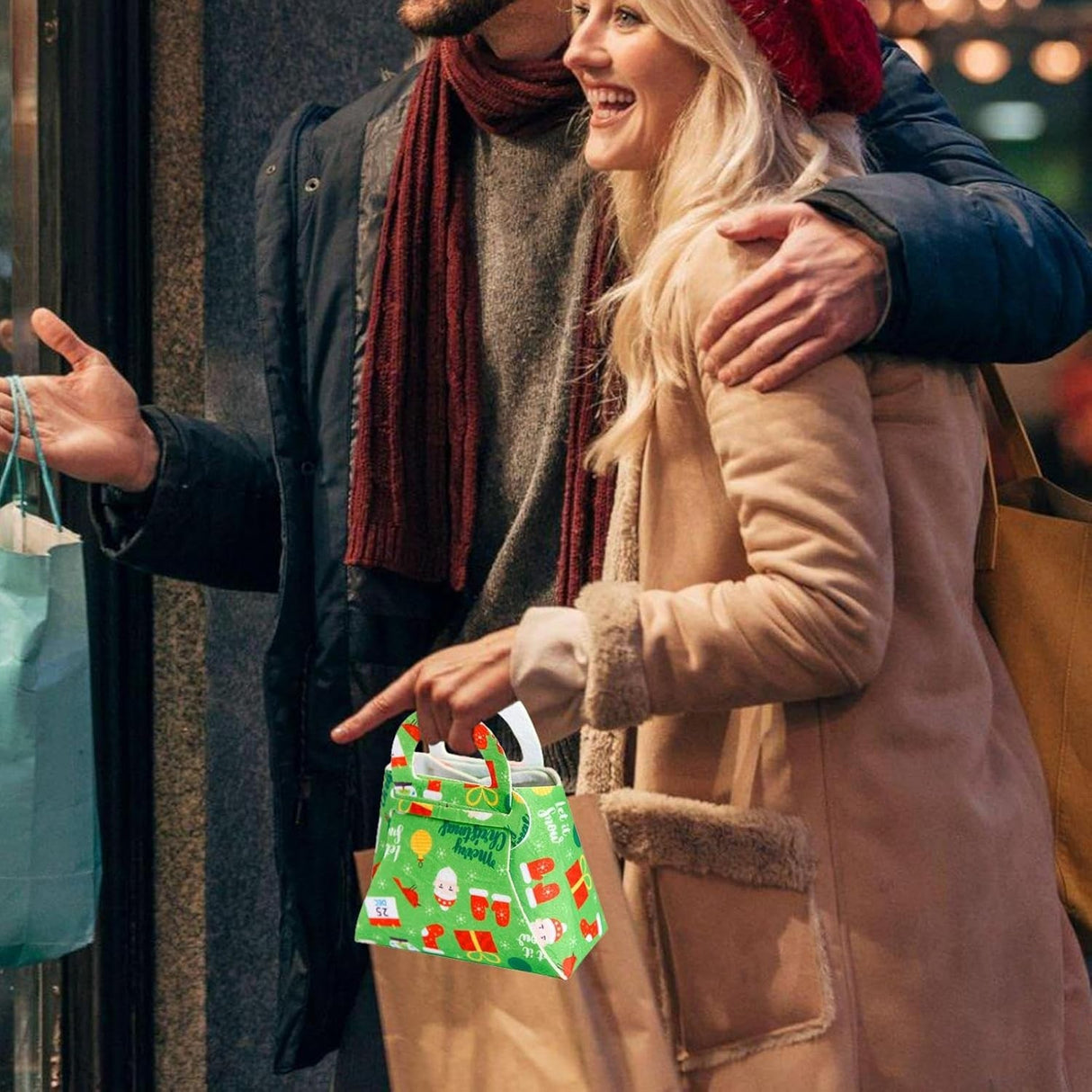 Geanta pentru Copii, Vivimall, Pliabila, pentru Cadouri de Craciun, din Panza Netesuta, 13 x 12 x 6 cm, Verde - vivimall.ro