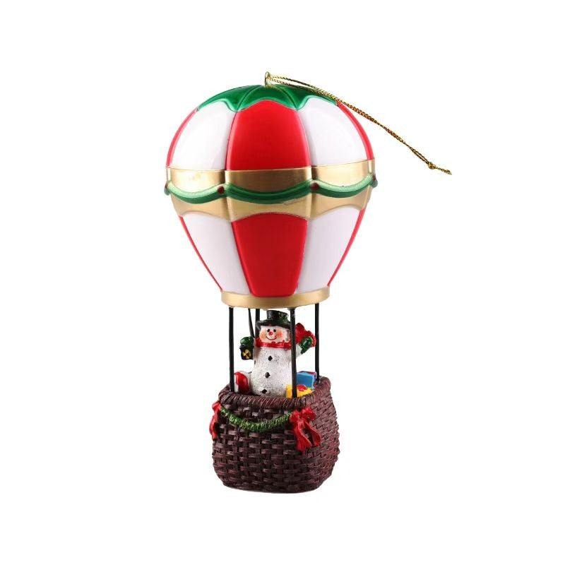 Decoratiune de Craciun tip Balon cu Aer Cald, Vivimall, Balon cu Om de Zapada, din Rasina, Model Balon cu Aer Cald si Om de Zapada Iluminare LED, 17 x 5 x 5 cm, Gri Rosu - vivimall.ro