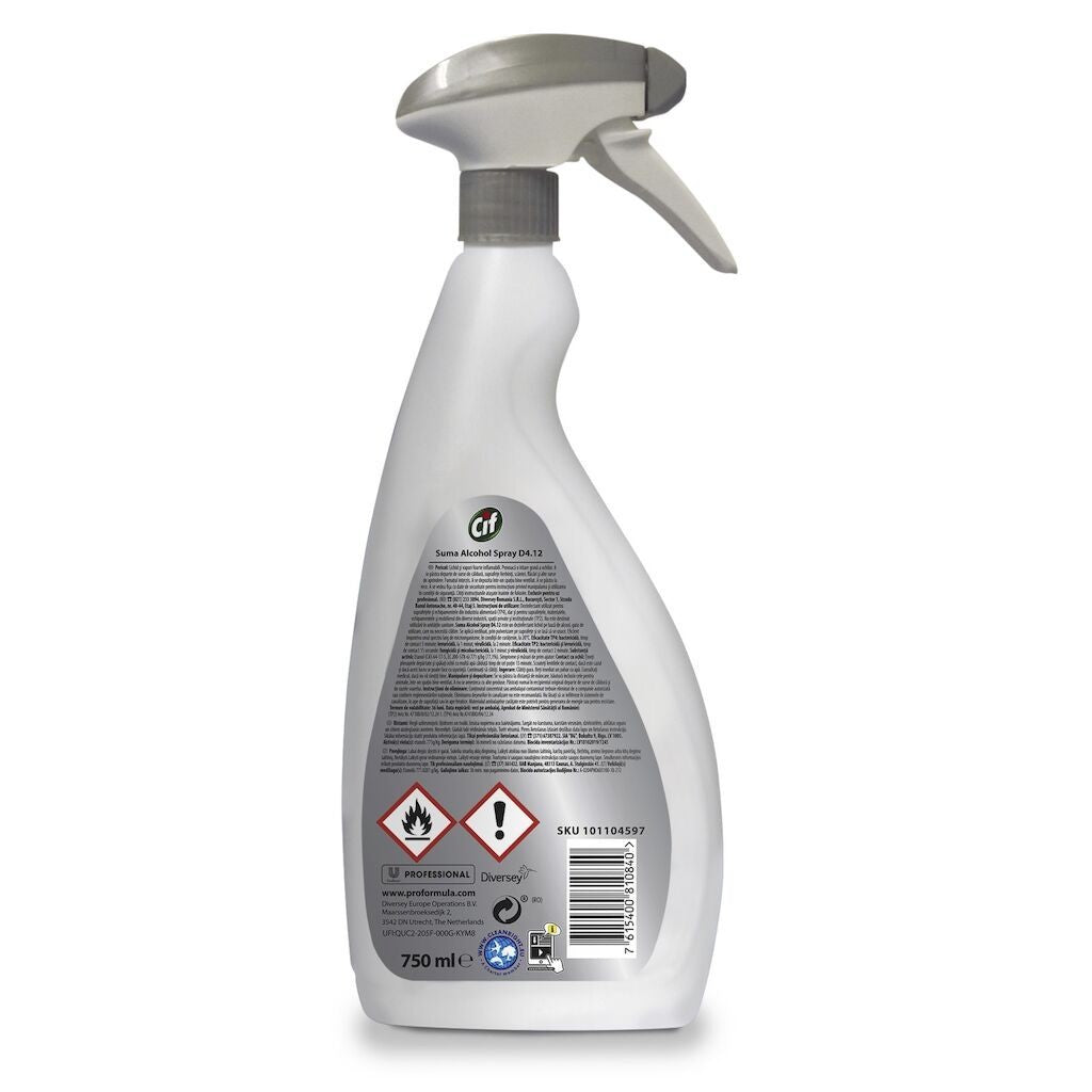 Spray dezinfectant CIF Professional utilizat pe suprafață de bucătărie, aplicare pe blat