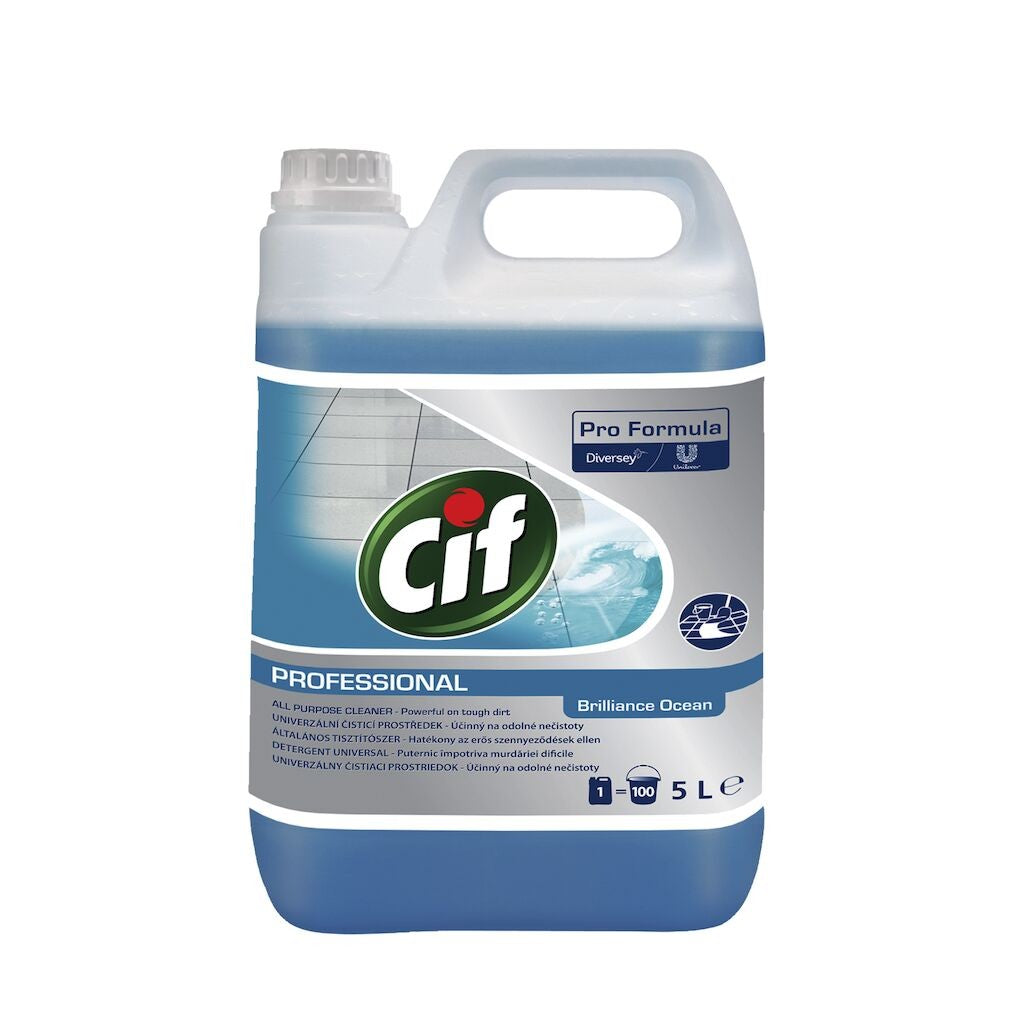 Pachet promoțional CIF Professional Brilliance Ocean 2×5L, vedere laterală ambele flacoane