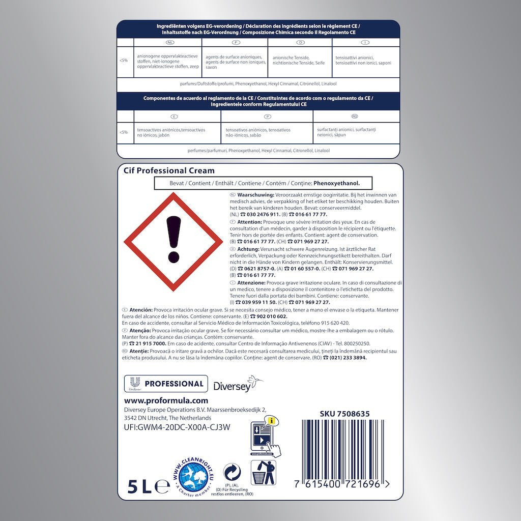 CIF Professional Cream – Crema de Curatare Non-Abraziva, 5 L - vivimall.ro