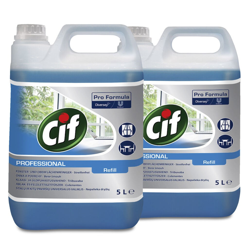 Pachet CIF Professional 2×5 L pe raft, detergent profesional geamuri și suprafețe interioare