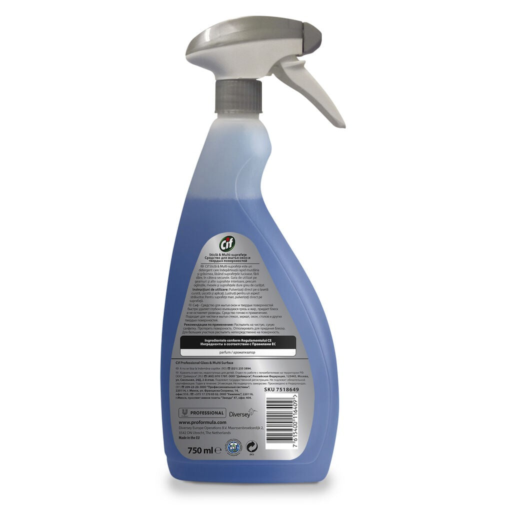 Pachet CIF Professional 6×0,75 L aranjat în grup, detergent profesional geamuri și suprafețe
