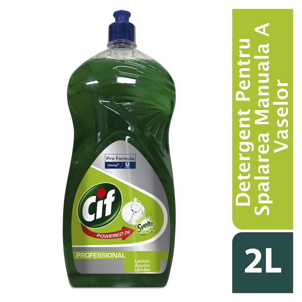 CIF Professional Lemon – Detergent Universal pentru Spalarea Manuala a Vaselor, Parfum de Lamaie 2 L - vivimall.ro