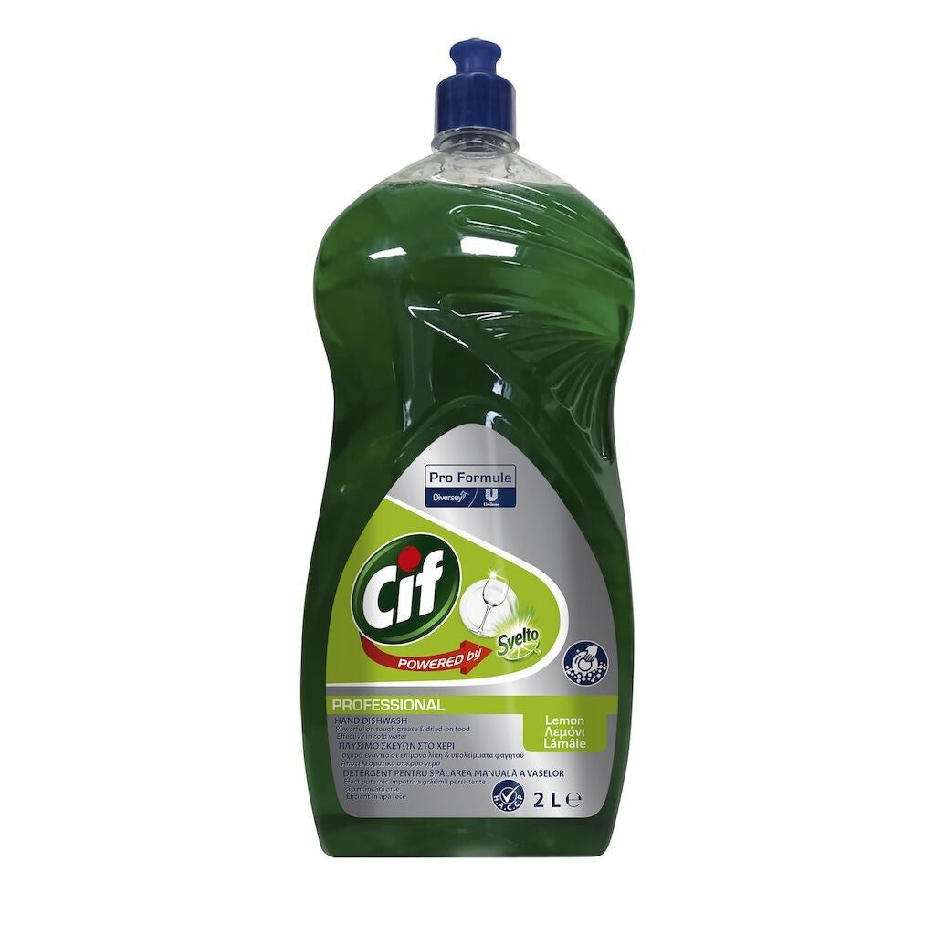 Sticlă CIF Professional Lemon 2 L, etichetă cu parfum de lămâie și formulă pH neutru