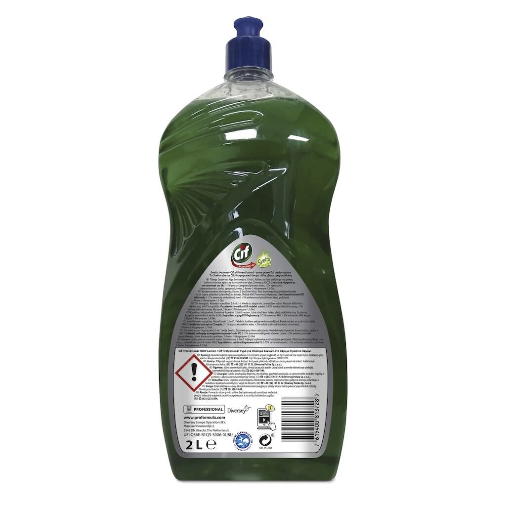 Detergent CIF Professional Lemon utilizat la spălarea manuală a vaselor, spumă activă