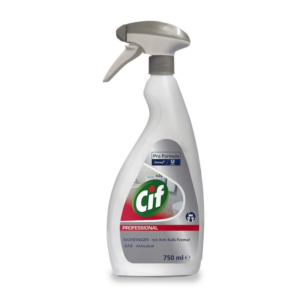 Cif Professional Washroom utilizat pe cabină de duș, curățare suprafețe sanitare, rezultat strălucitor