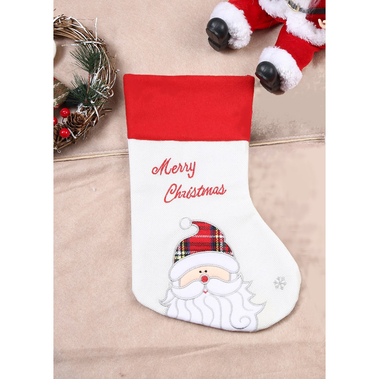 Ciorap Cadouri, culoare alba, imprimeu Mos Craciun, marimea 16x30 cm, Flippy - vivimall.ro