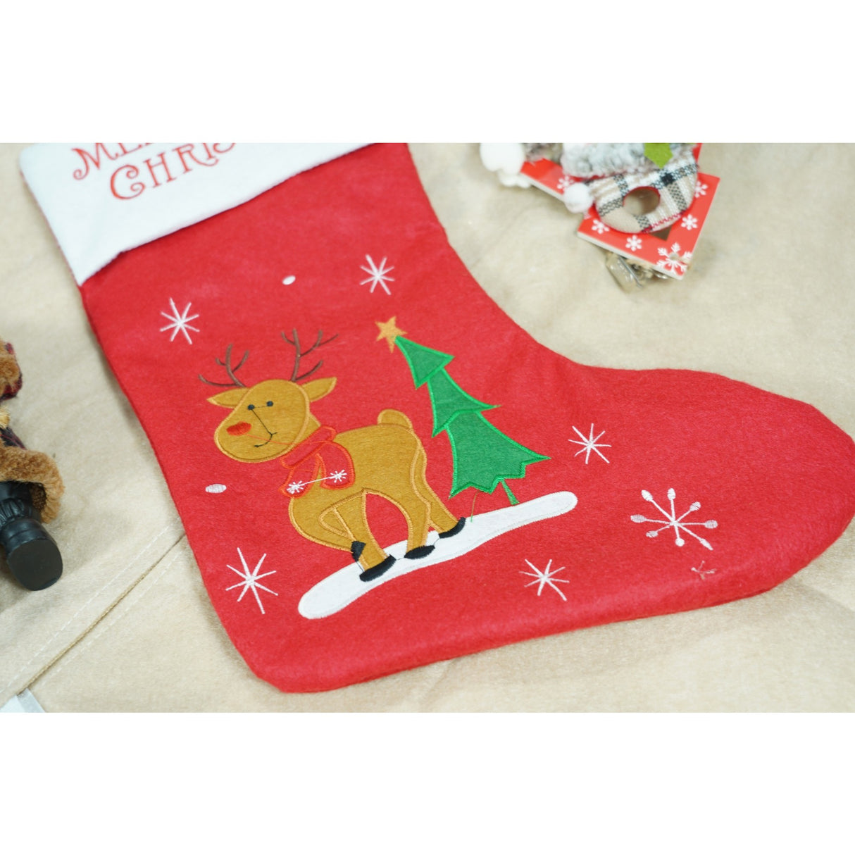 Ciorap Cadouri,Flippy,cu model ren,rosu, marimea 19x38 cm, textil, interior - vivimall.ro