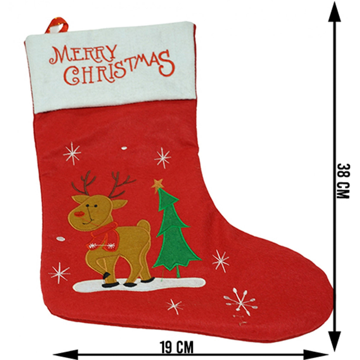 Ciorap Cadouri,Flippy,cu model ren,rosu, marimea 19x38 cm, textil, interior - vivimall.ro