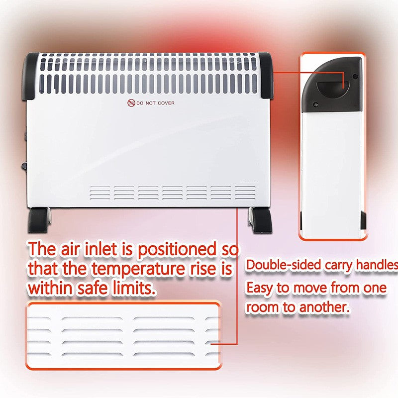 Convector Electric Clasic, Vivimall, 2000W, 3 Trepte de Putere, Termostat, 53x19.8x38 cm, Alb - vivimall.ro