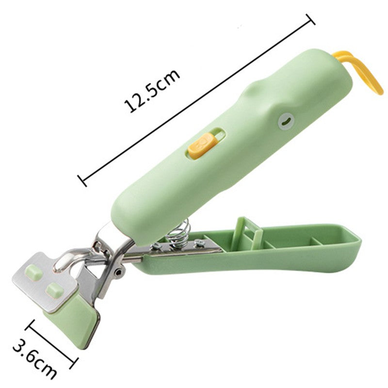 Clema pentru Boluri, Vivimall, Anti-Alunecare, din Silicon, de Uz Casnic, Rezistent la Temperaturi Inalte, Model Animat, Maner si Cleste Inox, 12.5x3.6 cm, Verde - vivimall.ro
