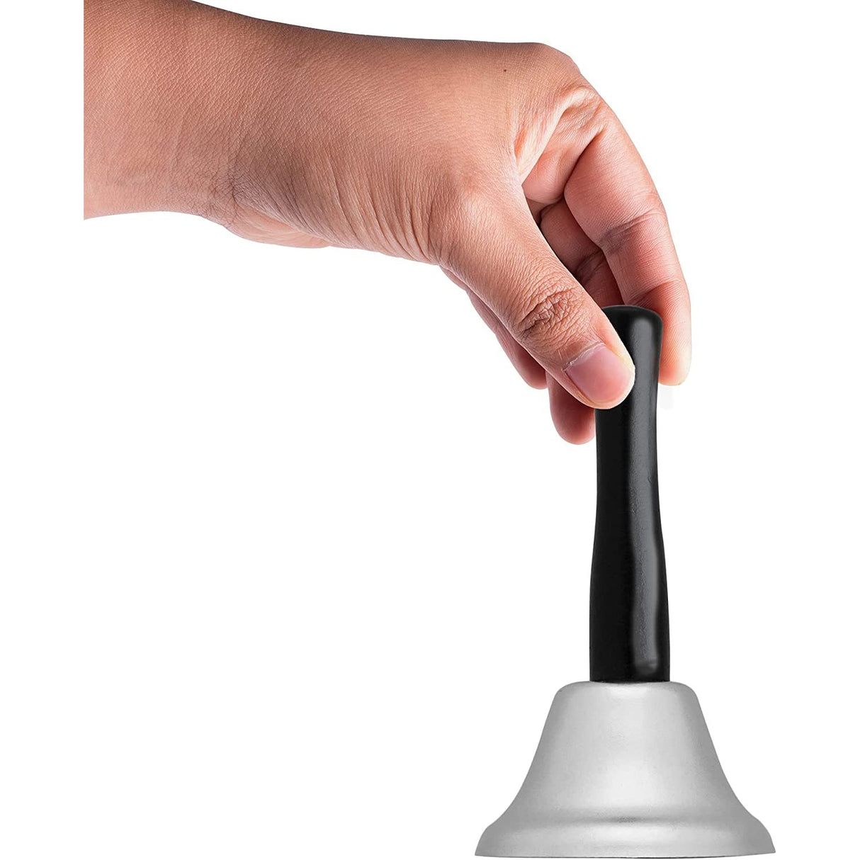 Clopotel de mana, argintiu, metalic, maner de lemn, lungime 12 cm, diametru 5cm, Flippy - vivimall.ro