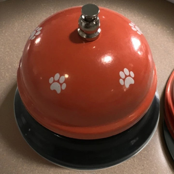 Clopotel Metalic Multifunctional, Vivimall, Portocaliu cu Imprimeu Labuta Alba, 7.5x7.5x6.5 cm, Dresaj, Receptie, Restaurante - vivimall.ro