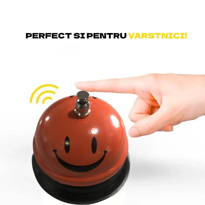 Clopotel Metalic Multifunctional, Vivimall, Portocaliu cu Imprimeu Smiley Face, 7.5x7.5x6.5 cm, Receptie, Restaurant, Cafenele - vivimall.ro