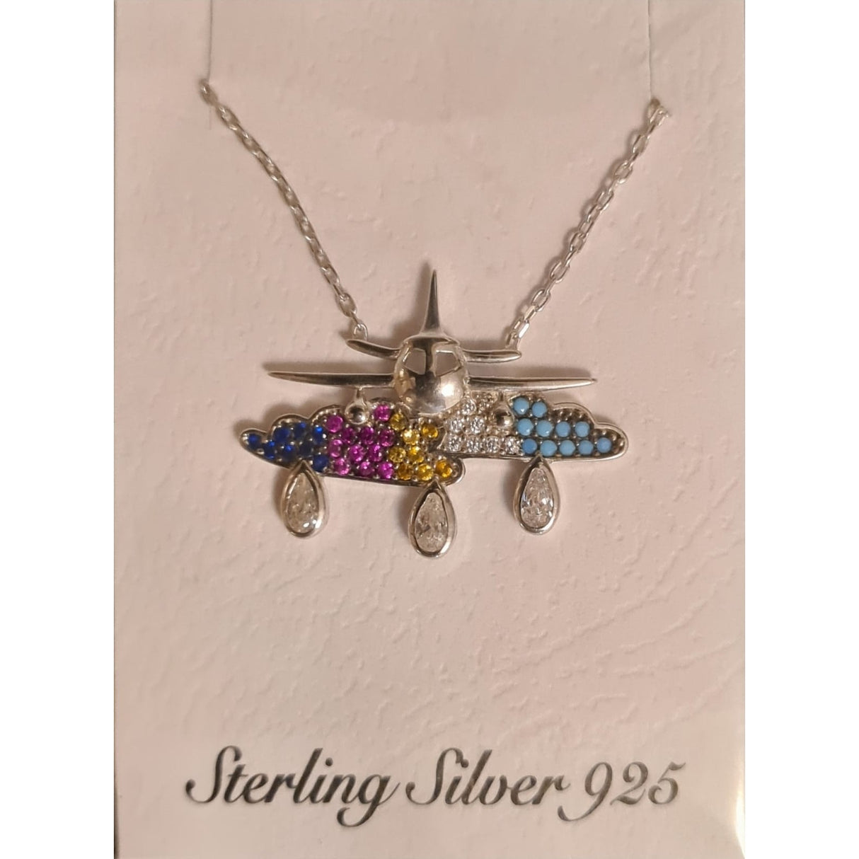 Colier Argint 925 Avion prin Nori cu Zirconiu, Colorat - vivimall.ro