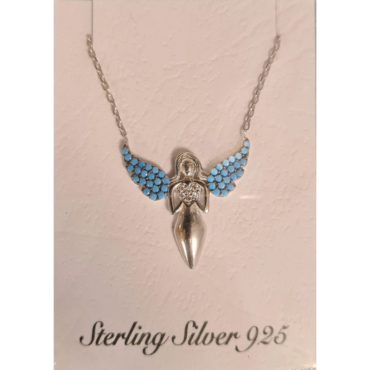 Colier Argint 925 Fata cu Aripi, cu Zirconiu, Albastru - vivimall.ro