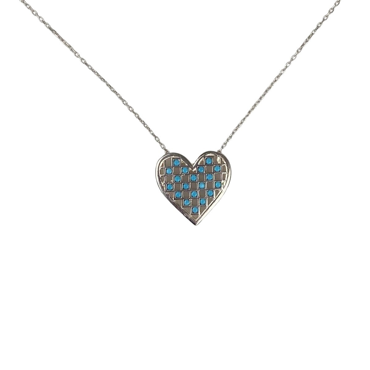 Colier din Argint 925, Inima Plata Turcoaz 40 cm - vivimall.ro