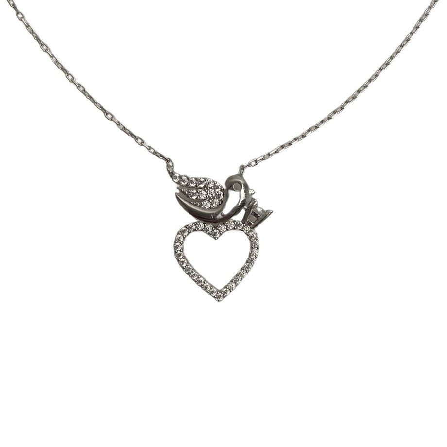 925 ezüst nyaklánc, galamb és szív cirkóniákkal 40 cm