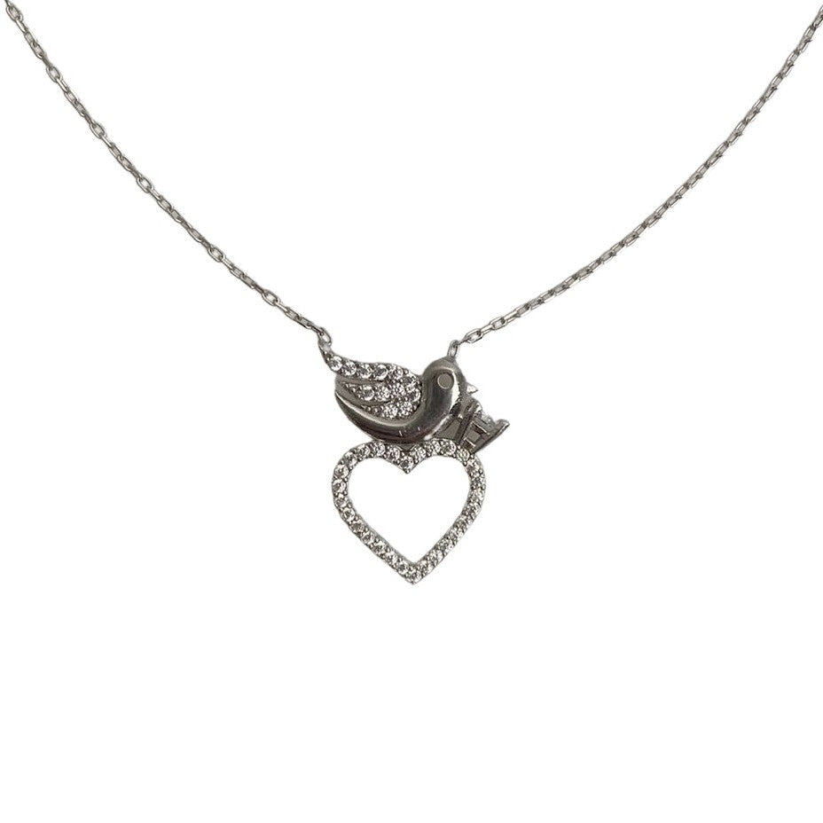 925 ezüst nyaklánc, galamb és szív cirkóniákkal 40 cm