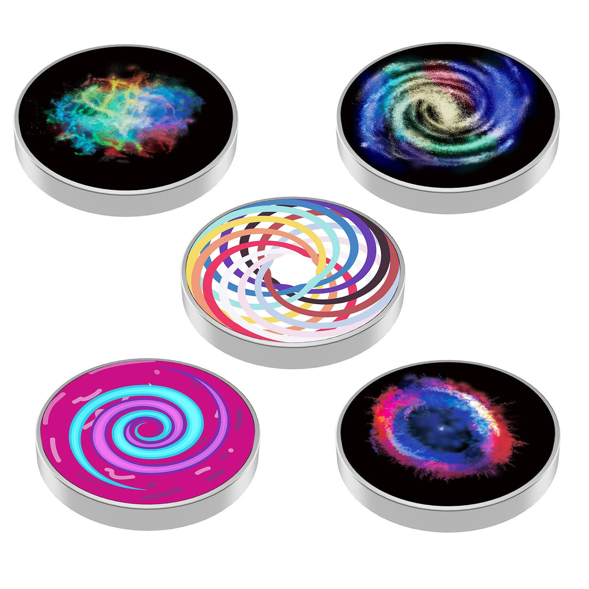 Set complet spinner anti-stres Flippy metalic Coddington's Nebula, vedere de ansamblu, oțel inox